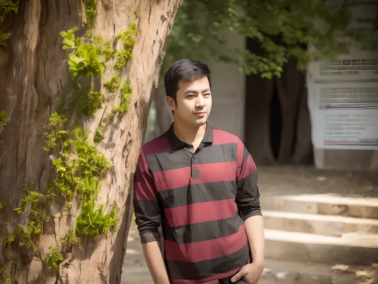 arafed man leaning against a tree in a park, with a tree in the background, in a park, photo taken with canon 5d, next to a tree, in front of a forest background, at a park, candid picture, in a city park, with a park in the background, with a tall tree, a...