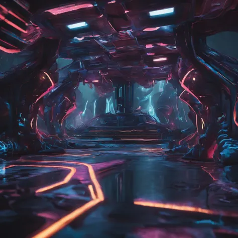 Cyberpunk mines，Stereo equidistance，starlights，dingdall effect，Light and shadow intensification，3D modeling，Four-dimensional model，Virtual Engine，rendering，Studio lighting，The light shines，fantasy atmosphere，vibrant with colors，8K，Surface reflected light