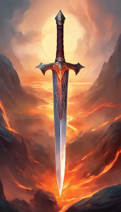 a big legendary sword with fiery details