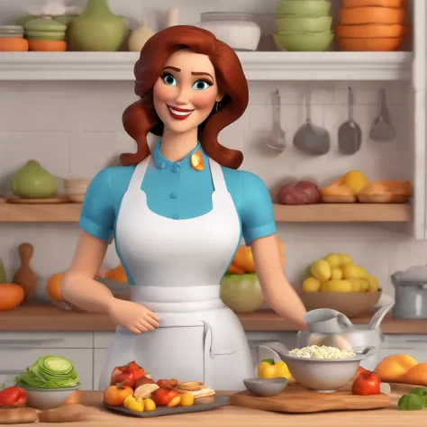 White background, Pixar 3D Cartoons, Woman in Apron, ::Style Pixar Cartoons