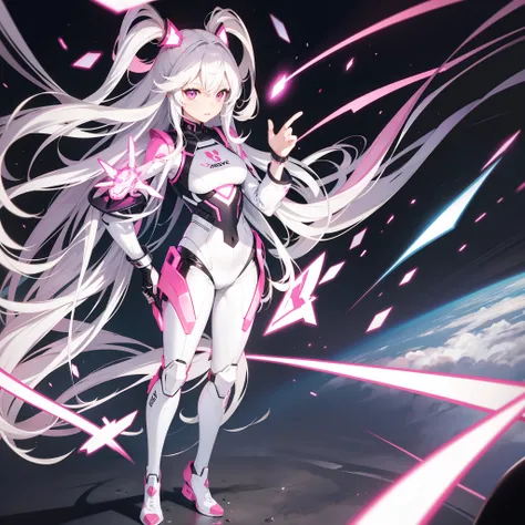 Pink Long Hair，Silvery-white eyes，Future technology tights combat suit，Kizi，HD graphics，Two-dimensional space，Travel through time，Biye gesture