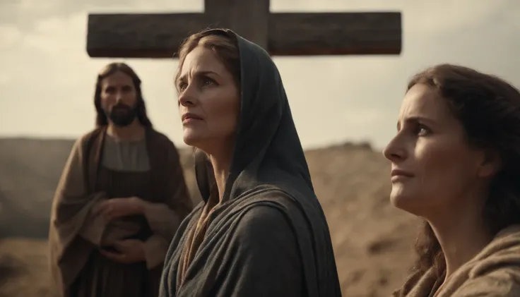 Mary at the foot of the cross of Jesus crucified, next to her are two more women and at her side the disciple whom Jesus loved