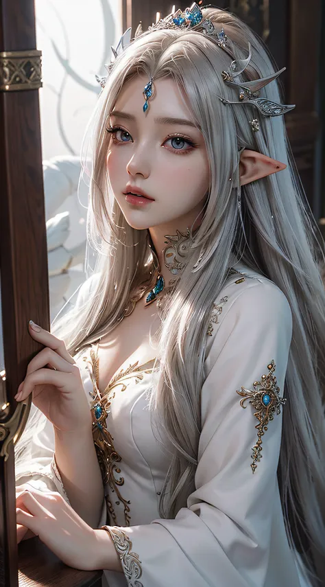 a close up of a woman with long hair wearing a white dress, 3 d render character art 8 k, a beautiful fantasy empress, 8k high quality detailed art, beautiful and elegant elf queen, photorealistic anime girl render, ((a beautiful fantasy empress)), smooth ...