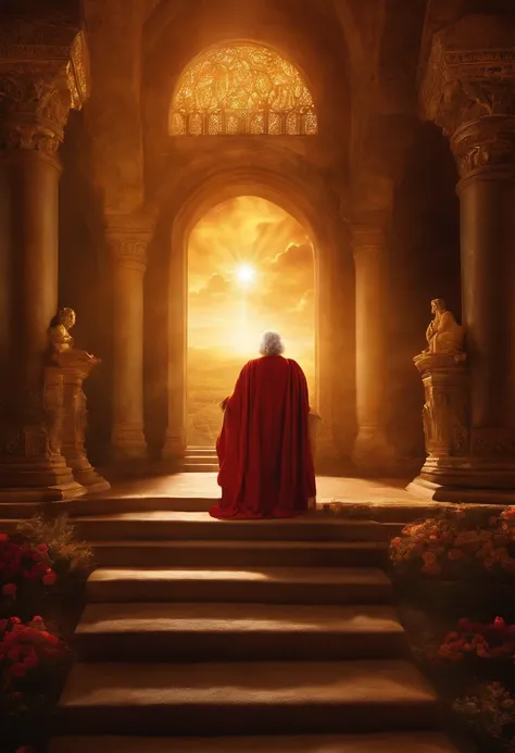 Crie uma imagem realista ,  where an older man is raptured to heaven and finds the throne of God. the image needs to reflect the passage in the Bible where Paul describes his rapture.