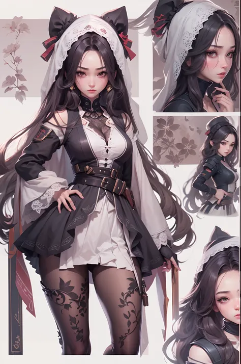 Masterpiece, Highest quality, Detailed face, CharacterDesignSheet，perfectly proportions，full bodyesbian，Full of details, Multiple poses and expressions, Highly detailed, Beautiful assassin girl，Lace，lacepantyhose, High Balance,Natural light，Yang Mi