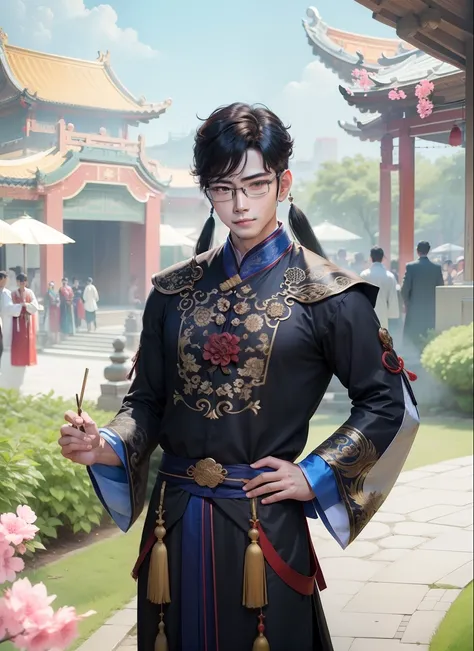 Xablau, homem, Chinese, roupas chinesas tradicionais, jovem, rosto jovial, wears glasses, hanfu