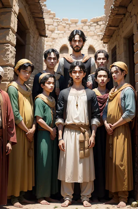 create an image of the 11 brothers of joseph son of jacob standing looking forward