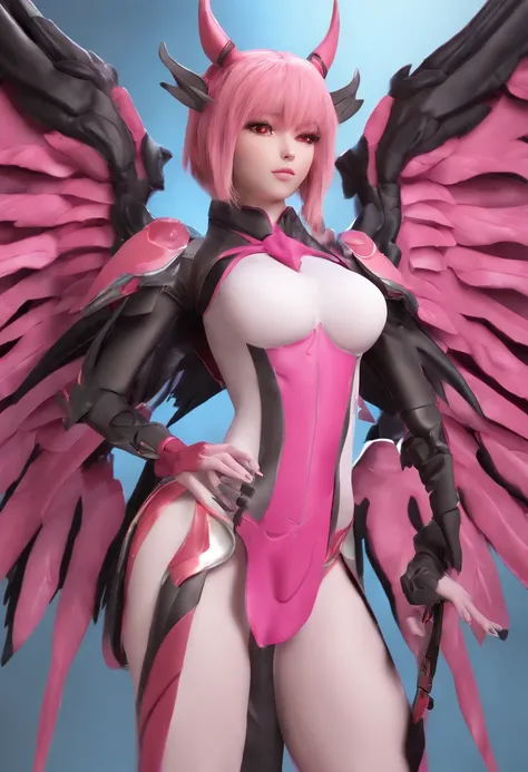 werna, black sclera, wings, dragoness, big breast, vagina ,white body, pink wing, nipples, bakugan, solo