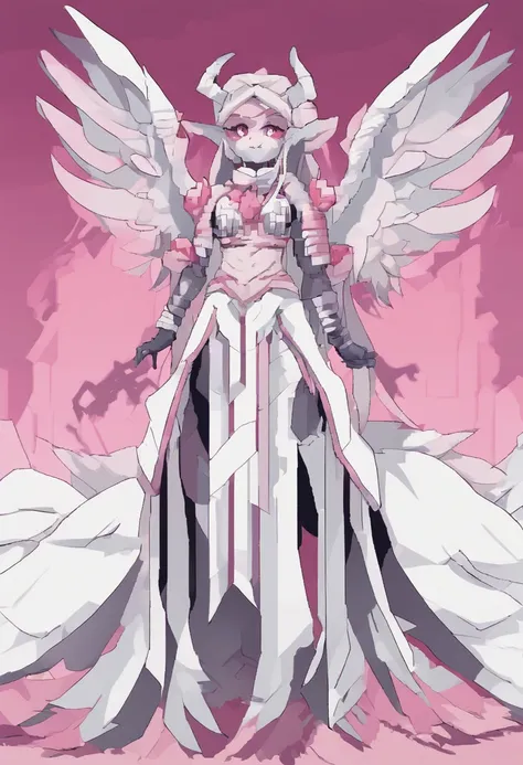 werna, black sclera, wings, dragoness, big breast, vagina ,white body, pink wing, nipples, bakugan, solo, furry