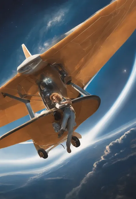 You are welcome, Create an illustration, representing the modern history of the "Flight of Icarus", contextualized in 2023;. In the image, show a young man named Max, The son of an aerospace engineer-instructor, Flying on a state-of-the-art suborbital airc...