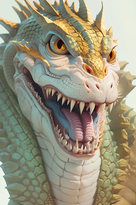 reptilian god, white background, portrait, digitial painting，3D character design by Mark Clairen and Pixar and Hayao Miyazaki and Akira Toriyama，4K HD illustration，Very detailed facial features and cartoon-style visual