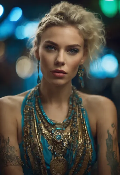 Masterpiece, Young Scarlett Johansson as a beautiful young female elf BREAK (((Short blonde Baids))) BREAK (((Tribal face Tattoos))), BREAK (((Tribal Cheek Tattoos))), BREAK (((face piercings))), (((pointy ears))) BREAK (((glowing blue eyes))), BREAK  (((F...