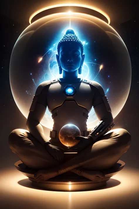 Interstellar，Endless space，The huge Maitreya Buddha statue rushes towards a huge space-time tunnel，ssee-through，depth of fields，((Masterpiece))，(Best quality))，Magnificent space image scene，surrealism, Super detail, ccurate, Best quality, hyper HD, Masterp...