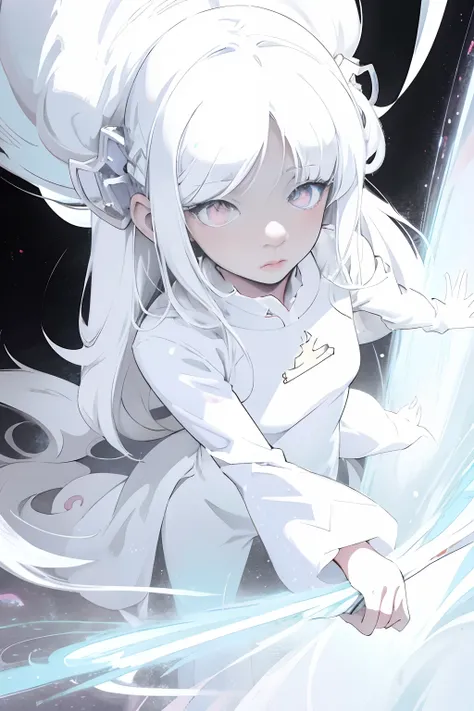 white  hair,ethereal anime,  White Cat Girl,Pale Young Ghost Girl, demon anime girl, Glowing white eyes, Fuzzy Ghost, soft anime illustration, with white long hair, 2 d anime style,  2d art cover,  dreamy psychedelic anime,  anime abstract art,Detailed key...