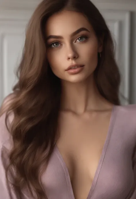 arafed woman fully , sexy girl with brown eyes, ultra realistic, meticulously detailed, portrait sophie mudd, brown lush hair and large eyes, selfie of a young woman, bedroom eyes, violet myers, without makeup, natural makeup, looking directly at the camer...