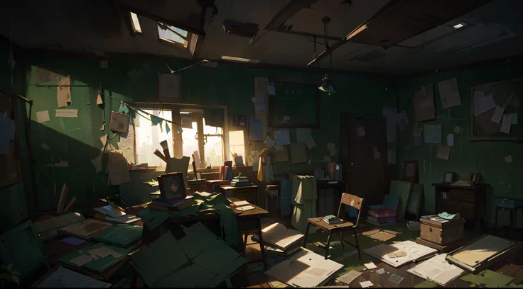 (ultra-detailed,highres,realistic:1.2),(portraits,landscape),(abandoned classroom),(old,forgotten,empty),(dusty chalkboard,cracked walls),(sunlight streaming through broken windows),(desks covered in cobwebs and dust),(books scattered on the floor),(faded ...