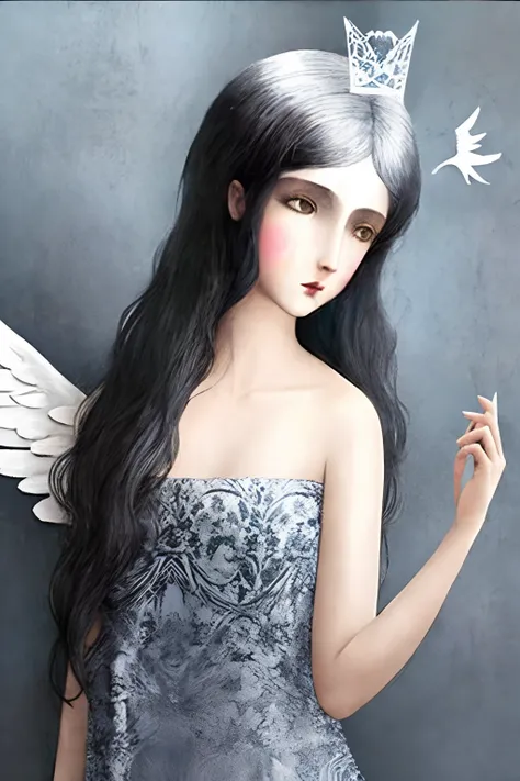 Beautiful, cartoon, Anime girl with angel wings and halo on head, white  hair,Pale Young Ghost Girl, Glowing white eyes, Fuzzy Ghost, with white long hair, Inspired by Cavaruzzi, Dystopian retro 1920s atmosphere, Pat McGrath, Inspired by Jean Jouvenet, Ins...