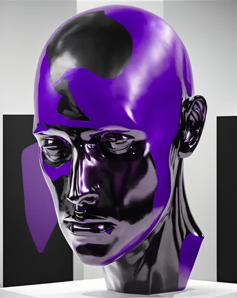 a purple and black sculpture of a mans head