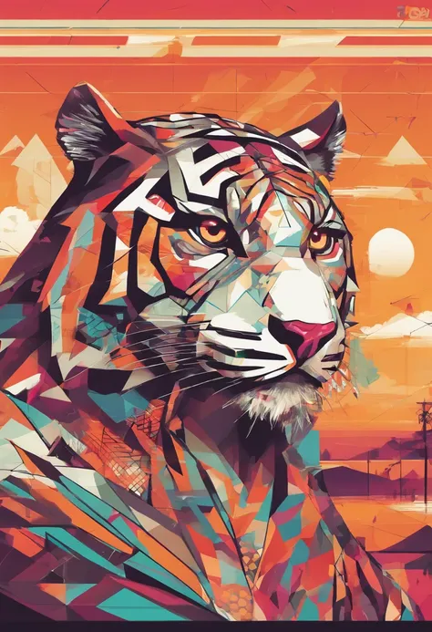 (nvinkpunk:1.2) (snthwve style:0.8) tiger, anthro, lightwave, sunset, intricate, highly detailed