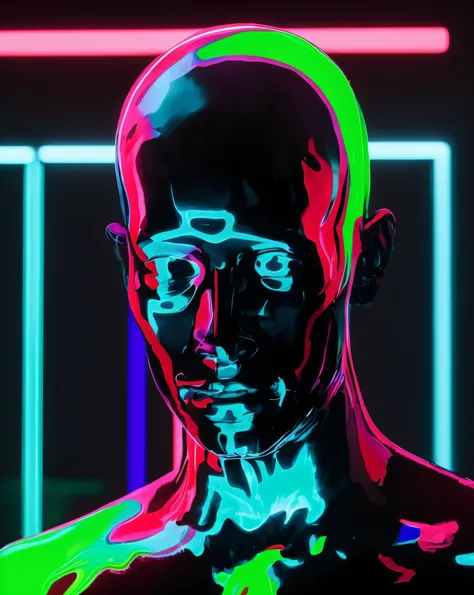 a man with a neon head and neck