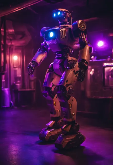 super technological 8k underground robot with lots of purple lights