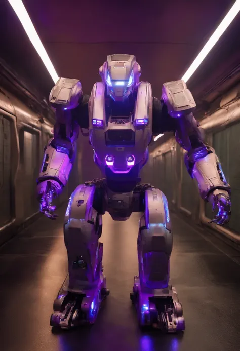 super technological 8k underground robot with lots of purple lights