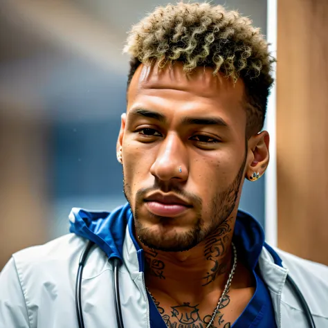 natural light, raw photo, high quality photographic portrait of neymar with a high definition medical outfit, high resolution, (...