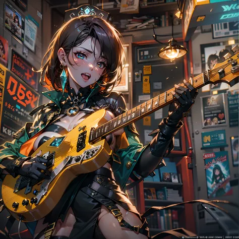 matrix Masterpiece epic girl Diva Urban deep path Jinx play handled guitar optimal sunLight meticulously intricate luminescence volumetric lightning contrast ultra_high_resolution ultra pro-Photorealistic ultra_high_quality ultra_sharpness focus accurate m...