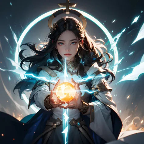 goddess, charging up elemental energy sphere with both hands, showing skills, elden ring, halo, masterpiece, best quality, realistic, fujifilm gfx 100, UHD