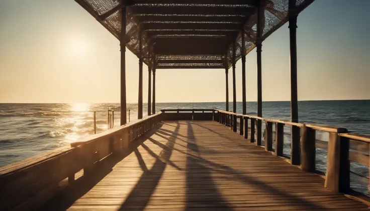 Seaside pier,sea breeze,Strong sunshine in summer