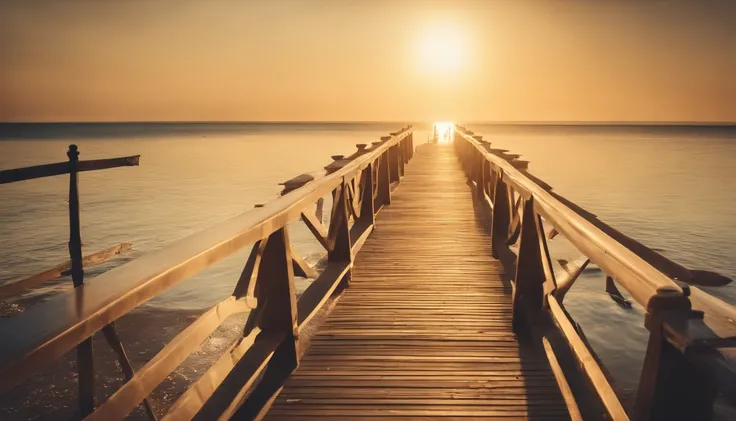 Seaside pier,sea breeze,Strong sunshine in summer