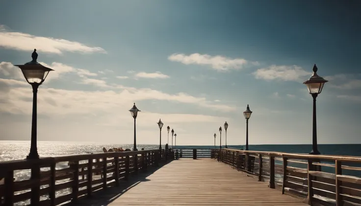 Seaside pier,sea breeze,Strong sunshine in summer