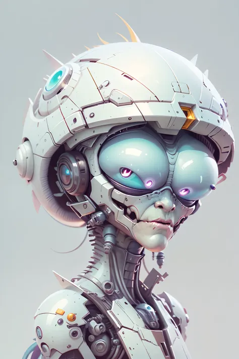 mech alien ,clipart,  front view, white background, portrait, digitial painting，3d character design by mark clairen and pixar an...