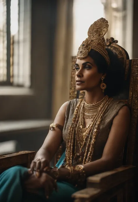 I need an ultra-realistic image of Cleopatra, the queen of Egypt sitting on her throne;