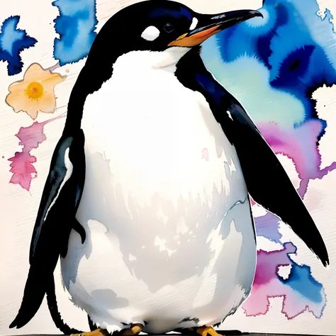 penguin、watercolor paiting