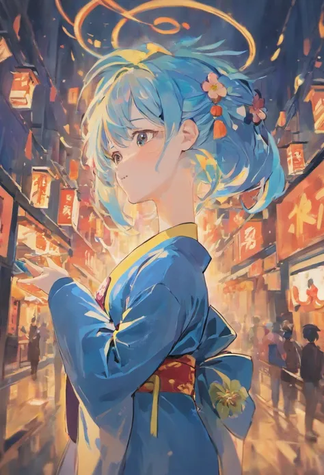 Man in Yukata　Vtuber　Anime style　full bodyesbian　NIJISANJI　blue hairs　Vtuber Model