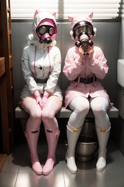 beautiful womans in pairs WHITE rainboots in pants pink rubbergloves   
Rubber Raincoat whole body  sit in toiletbowl Japanese, heavygear
gasmask