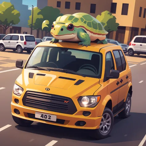 demon turtle wearing sunglasses driving a minivan --auto --s2