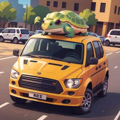 demon turtle wearing sunglasses driving a minivan --auto --s2