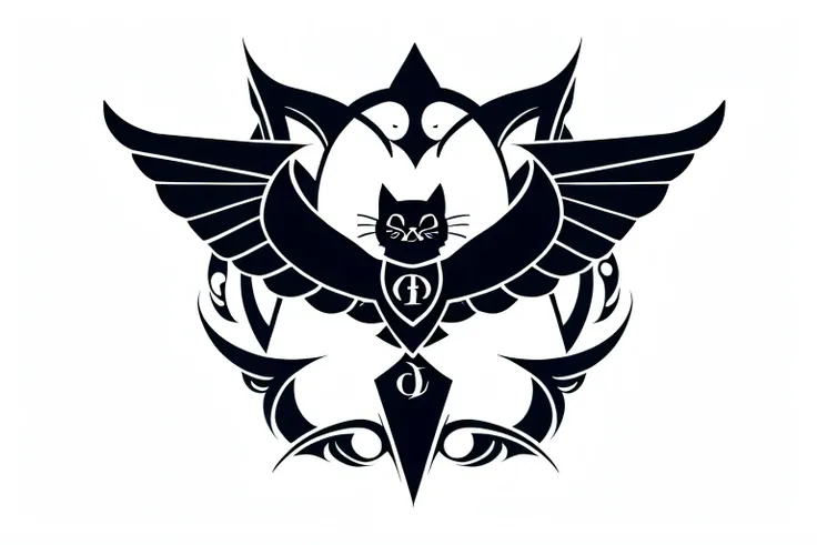 cafes, Logo, vector, line-drawing, Design, inspiration, Straight, symmetry,Cat、Devils Wings