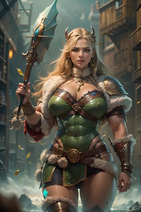 (Masterpiece, ultra detailed: 2), (best quality: 2), (beautiful woman: 2), (beautiful face: 2), viking warrior woman, big muscles, very big chest, very sexy