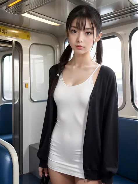 Looks Back，Knees，年轻，(Onepiece)，Long T-shirt，teens girl，Delicate body，petite body，Delicate body，small tits，tiny chest，Short，A dark-haired，Twin-tailed，poneyTail，In the train car