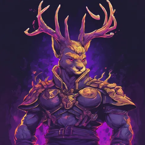 Knight Jackalope, short purple hair, jackalope antlers, dark armor(masterpiece, best quality)