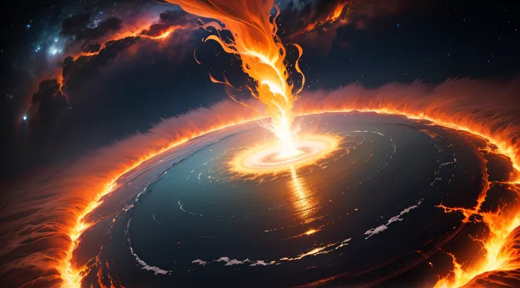 Image of a whirlpool of fire from earth to sky. enorme e muito grande