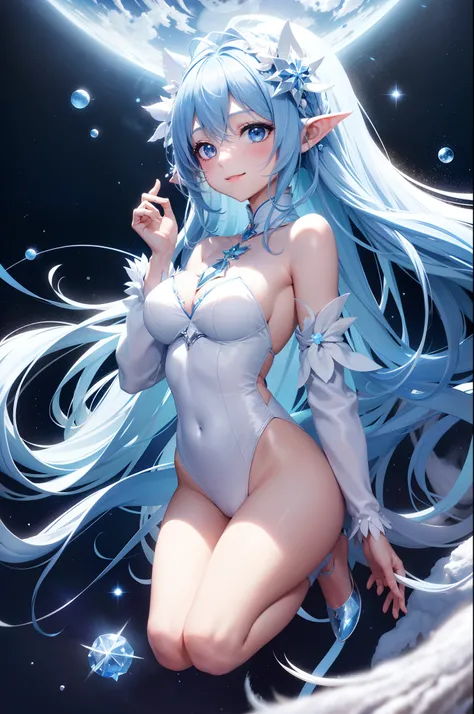 Super Idol　a beauty girl　A charming smile　sky blue hair　length hair　Twin-tailed　Bright blue and white sheer costume　Mystical　Fantasia　constellation　a moon　Crystal brilliance

Spirit of Polar Light
World of ice and snow
The power of light and magic
Guardian...