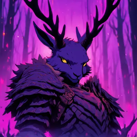 Knight Jackalope, short purple hair, jackalope antlers, dark armor(masterpiece, best quality)