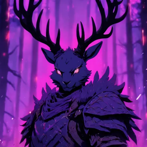 Knight Jackalope, short purple hair, jackalope antlers, dark armor(masterpiece, best quality)