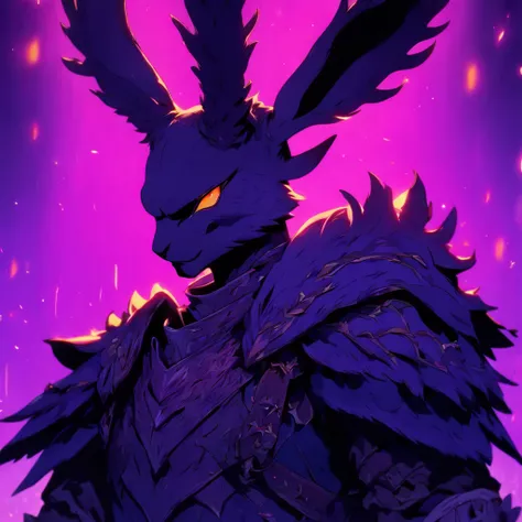 Knight Jackalope, short purple hair, jackalope antlers, dark armor(masterpiece, best quality)