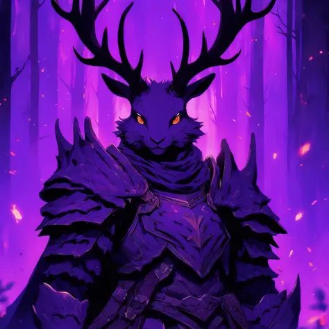 Knight Jackalope, short purple hair, jackalope antlers, dark armor(masterpiece, best quality)