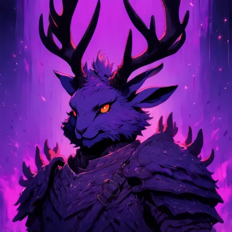 Knight Jackalope, short purple hair, jackalope antlers, dark armor(masterpiece, best quality)